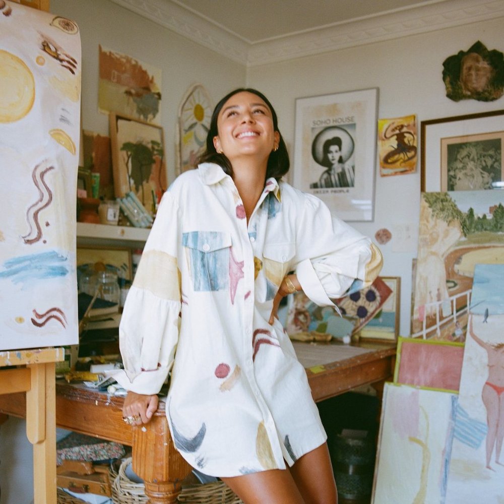 Sir The Label x Gabrielle Penfold Martine Linen Shirt Dress Painting size 0